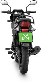 Traseira da moto Mottu com a placa verde da marca