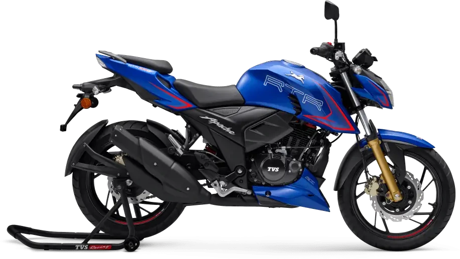 TVS Apache RTR 200 4V azul vista de perfil