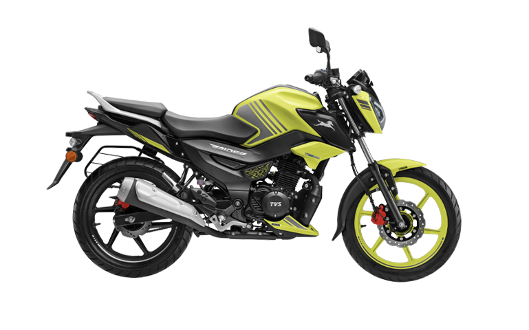 TVS Raider 125 verde e preta vista de perfil