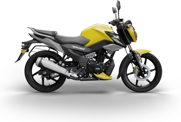 TVS Rider 125 amarela vista de perfil