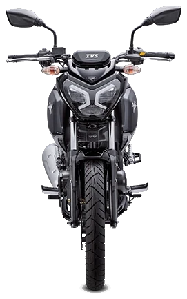 TVS Raider 125 preta de frente, com o farol de LED em destaque