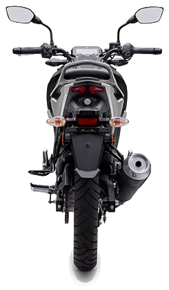 Traseira da TVS Raider 125 preta com a lanterna de LED